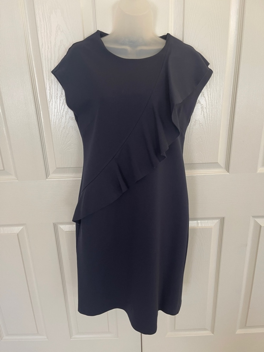 Elegant Navy Banana Republic Ruffle Sheath Dress